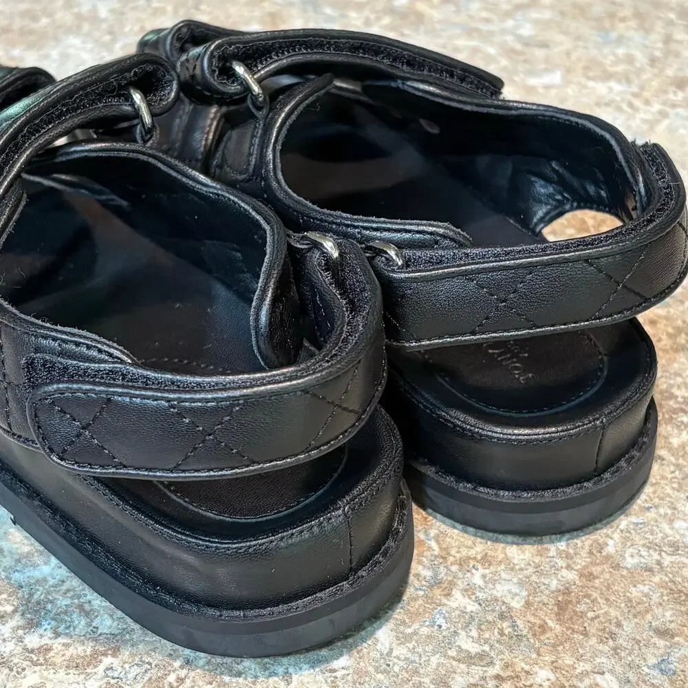 Tony Bianco Hiranni Black Sheep Nappa Leather Quilted Dad Sandals Size 38